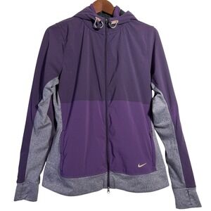Nike Running Jacket Womens Large Purple Dri-FIT Thermal Full Zip Hoodie 520332